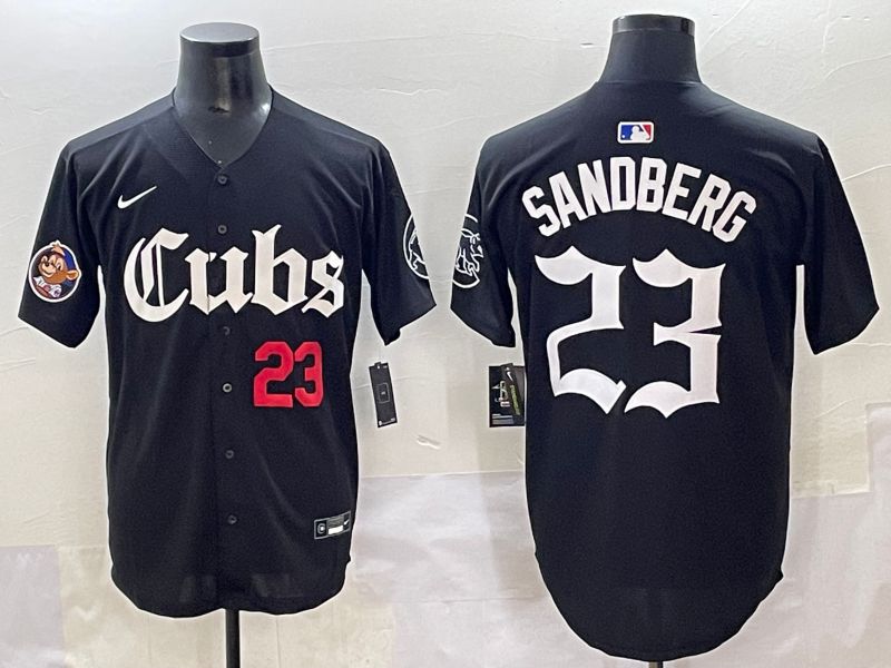 Men 2025 Chicago Cubs 23 Sandberg Black Five generations Joint Name Nike MLB Jersey style 3